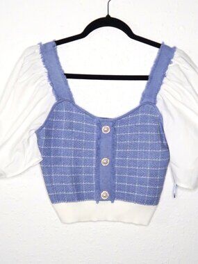 Urban Revivo Blue and White Crop Top